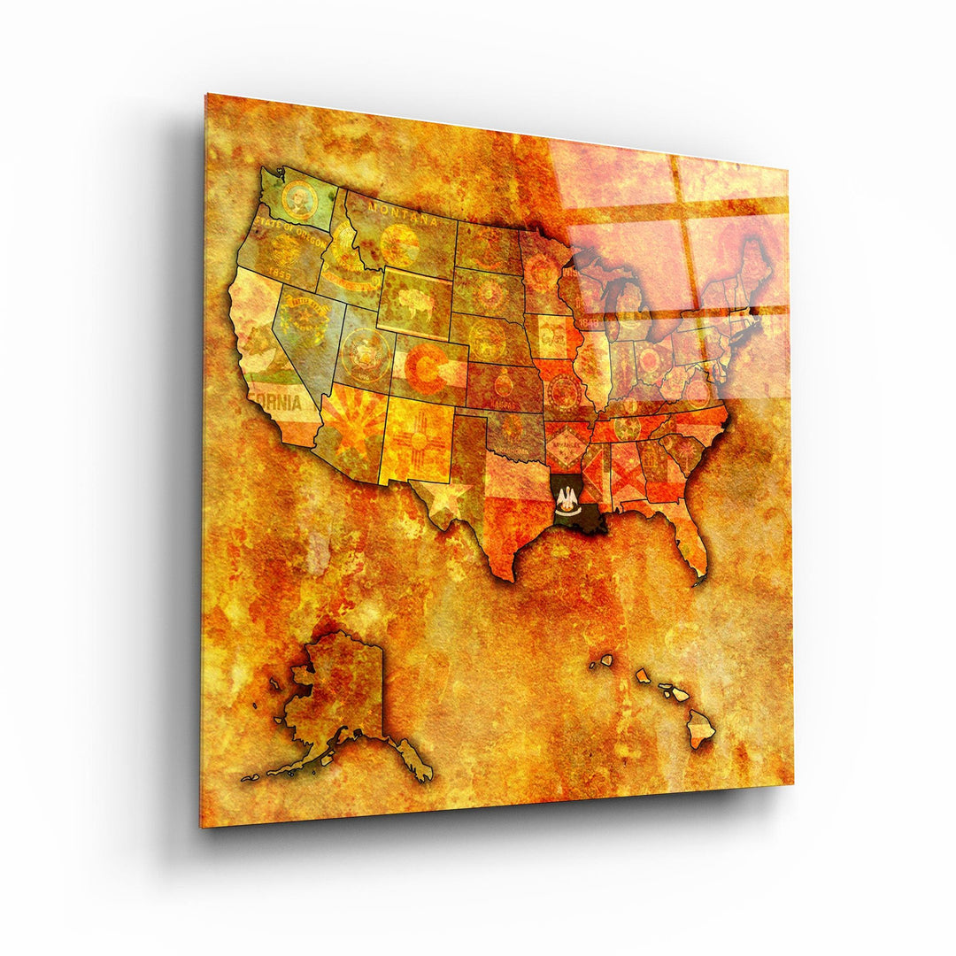 ・"Vintage Map US - Louisiana"・Glass Wall Art - ArtDesigna Glass Printing Wall Art