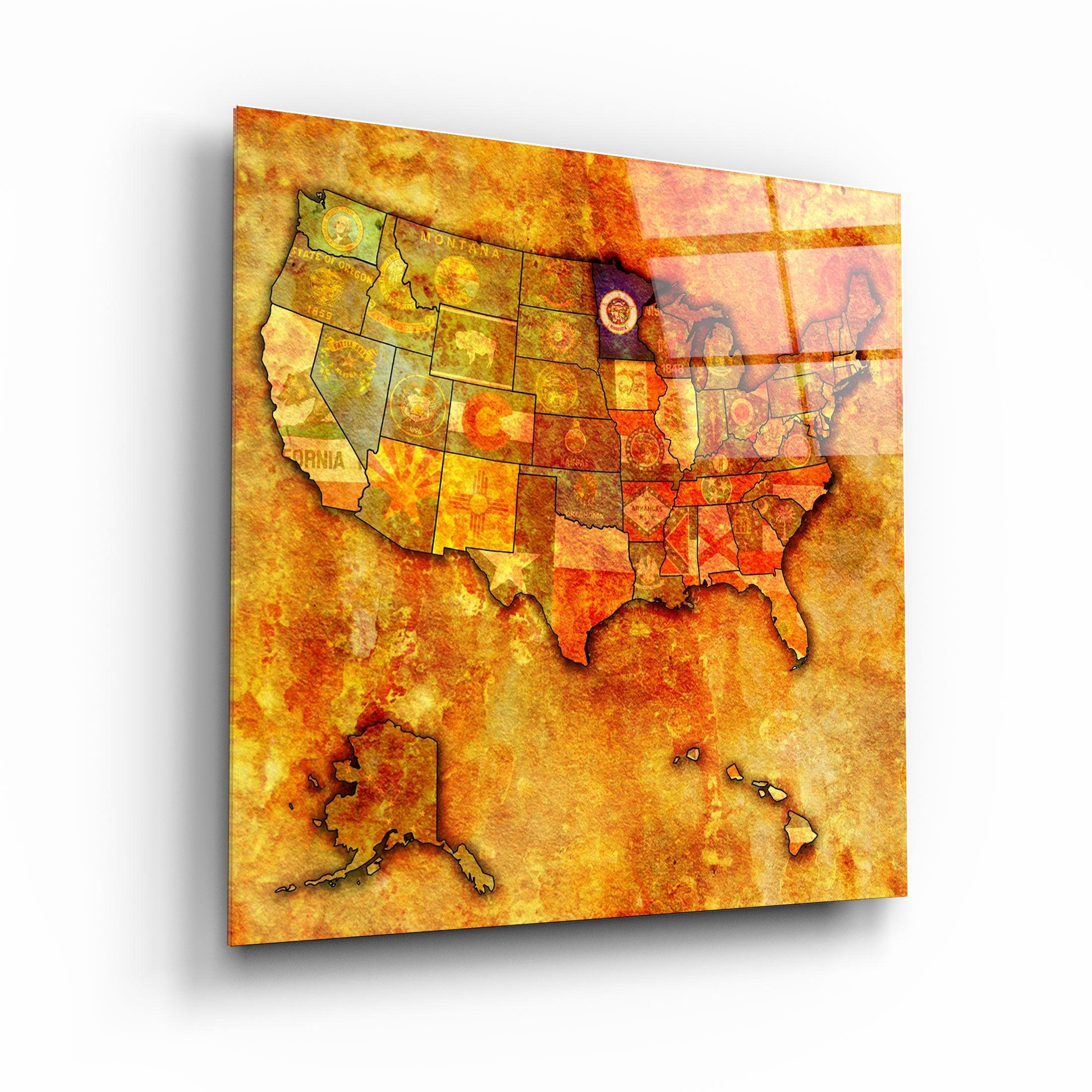 ・"Vintage Map US - Minnesota"・Glass Wall Art - ArtDesigna Glass Printing Wall Art