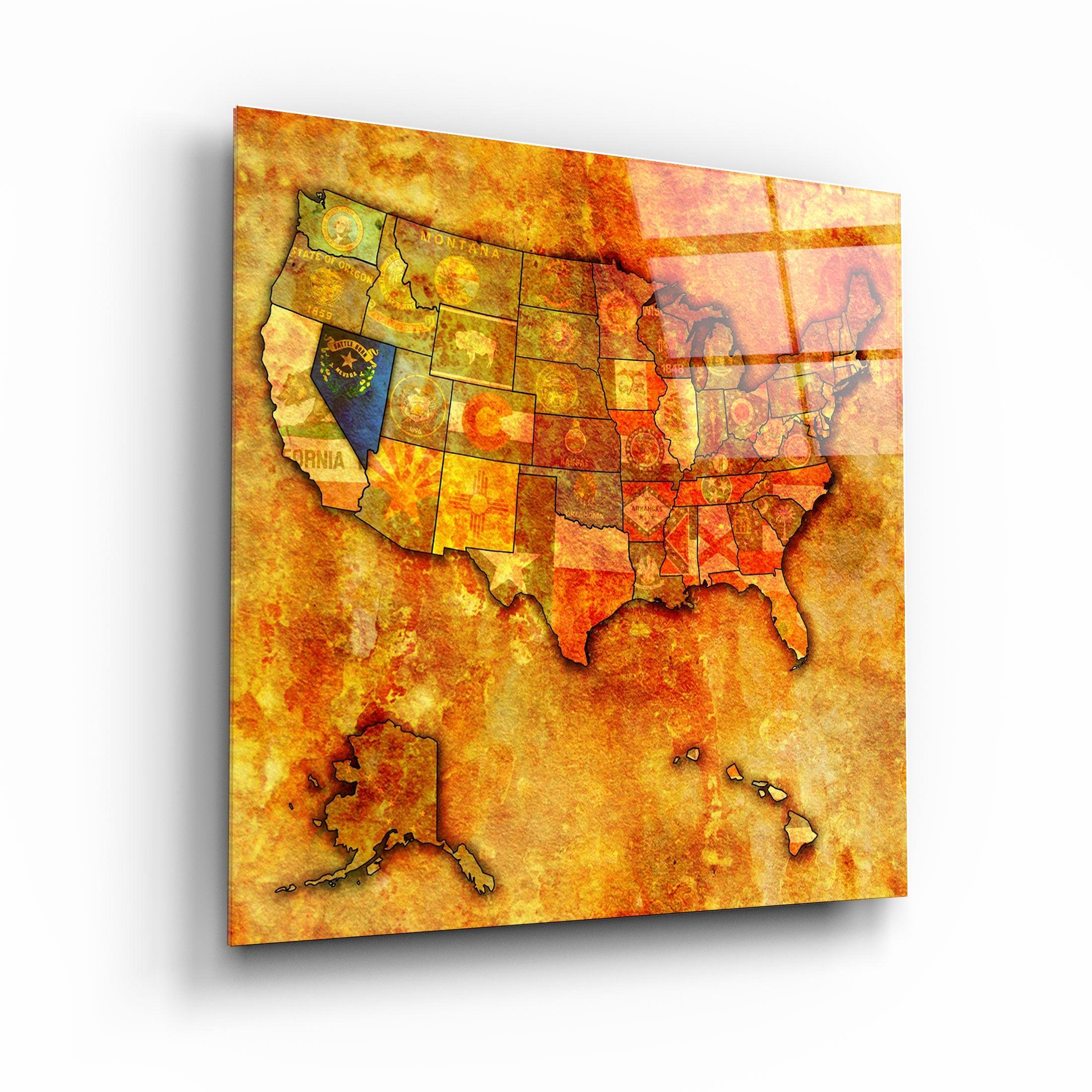 ・"Vintage Map US - Nevada"・Glass Wall Art - ArtDesigna Glass Printing Wall Art