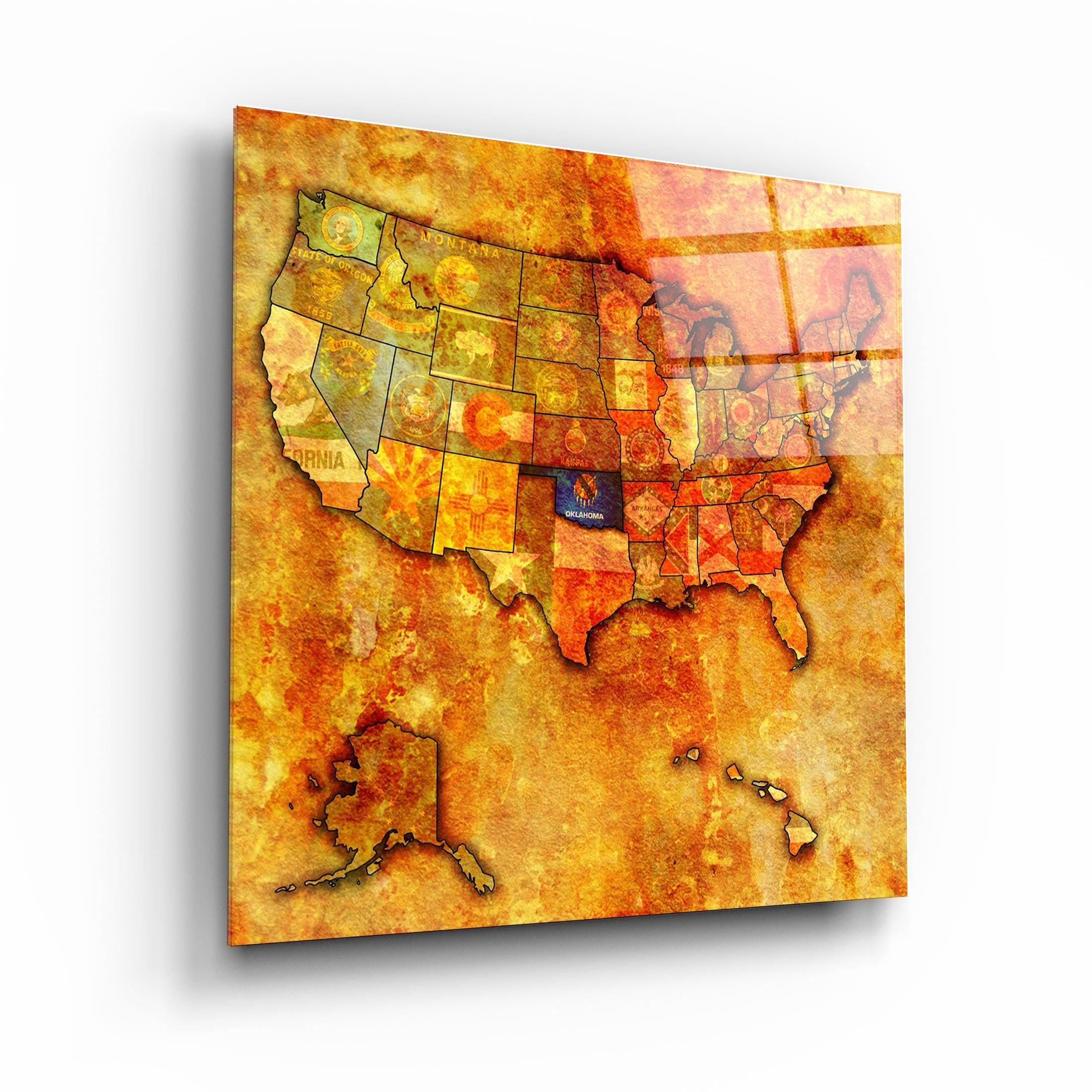・"Vintage Map US - Oklahoma"・Glass Wall Art - ArtDesigna Glass Printing Wall Art