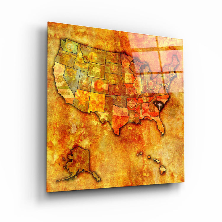 ・"Vintage Map US - South Carolina"・Glass Wall Art - ArtDesigna Glass Printing Wall Art