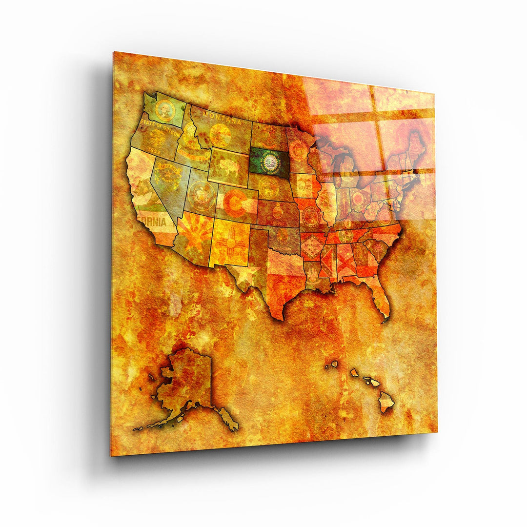・"Vintage Map US - South Dakota"・Glass Wall Art - ArtDesigna Glass Printing Wall Art
