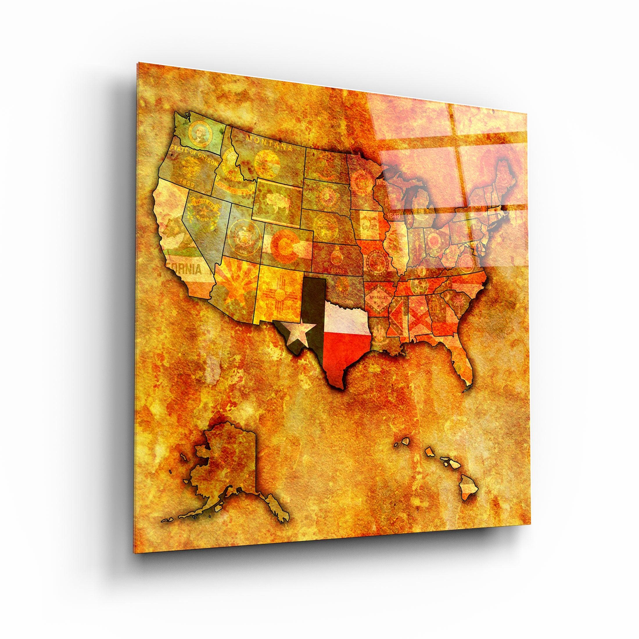 ・"Vintage Map US - Texas"・Glass Wall Art - ArtDesigna Glass Printing Wall Art