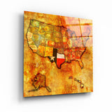 ・"Vintage Map US - Texas"・Glass Wall Art