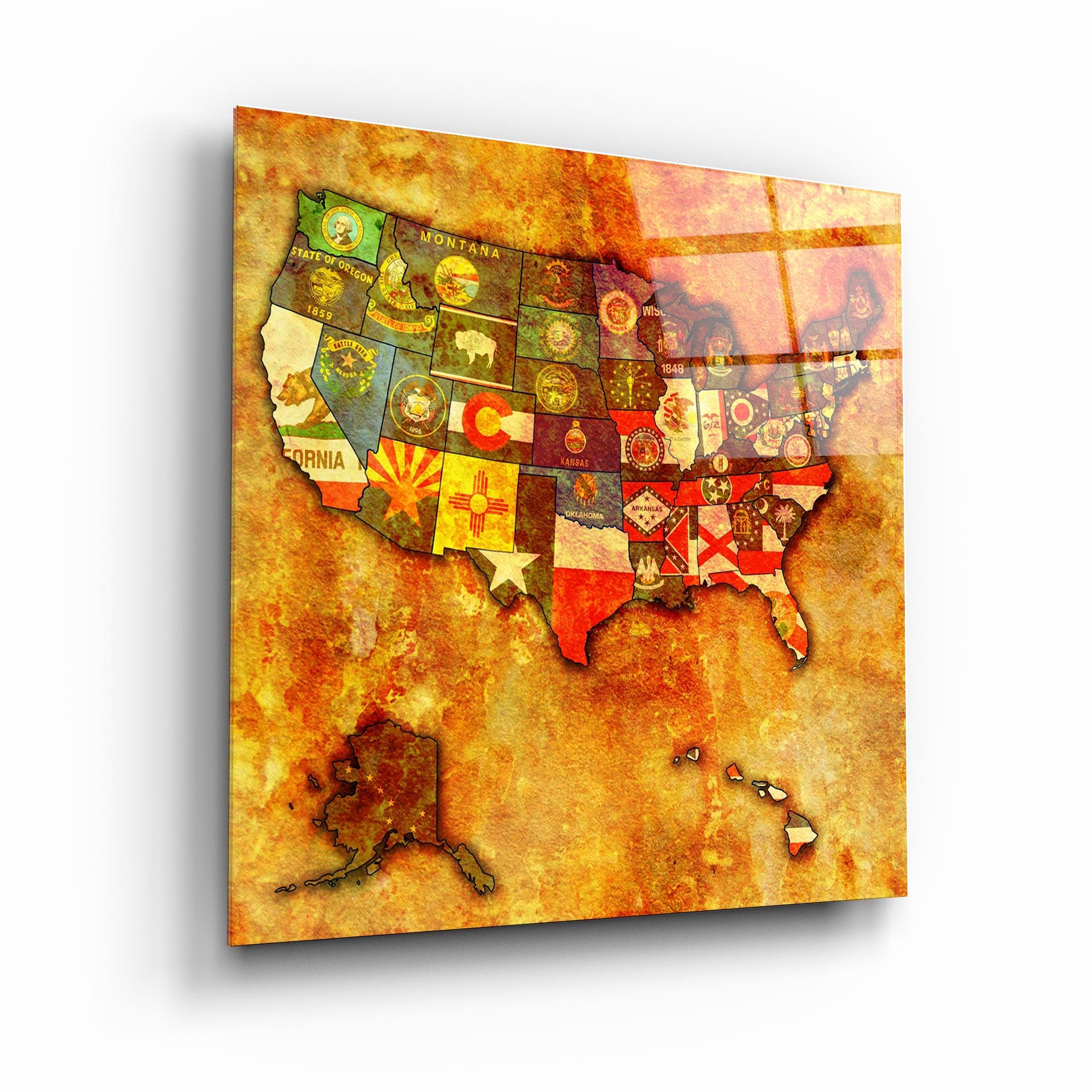 ・"Vintage Map US - All States"・Glass Wall Art - ArtDesigna Glass Printing Wall Art