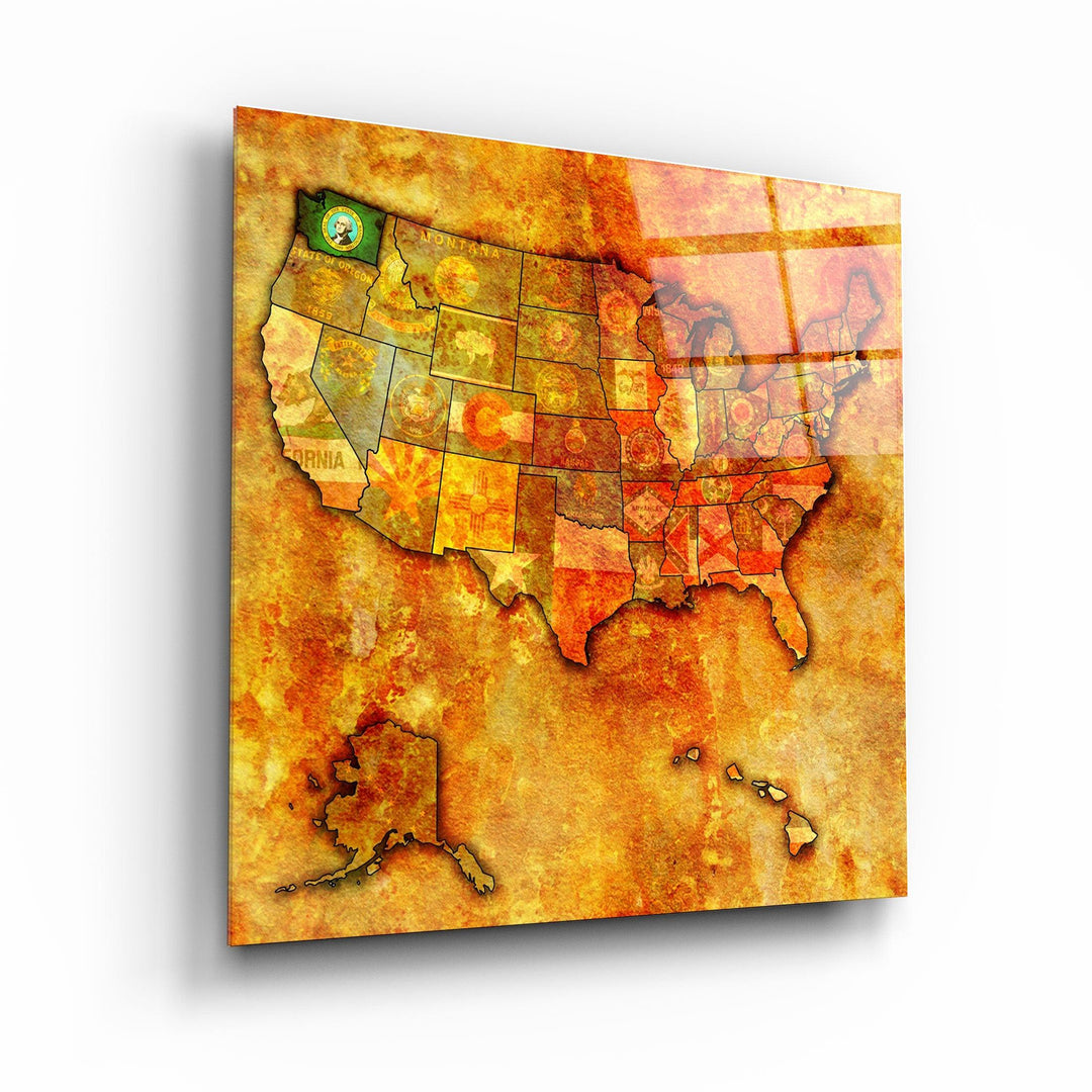 ・"Vintage Map US - Washington"・Glass Wall Art - ArtDesigna Glass Printing Wall Art