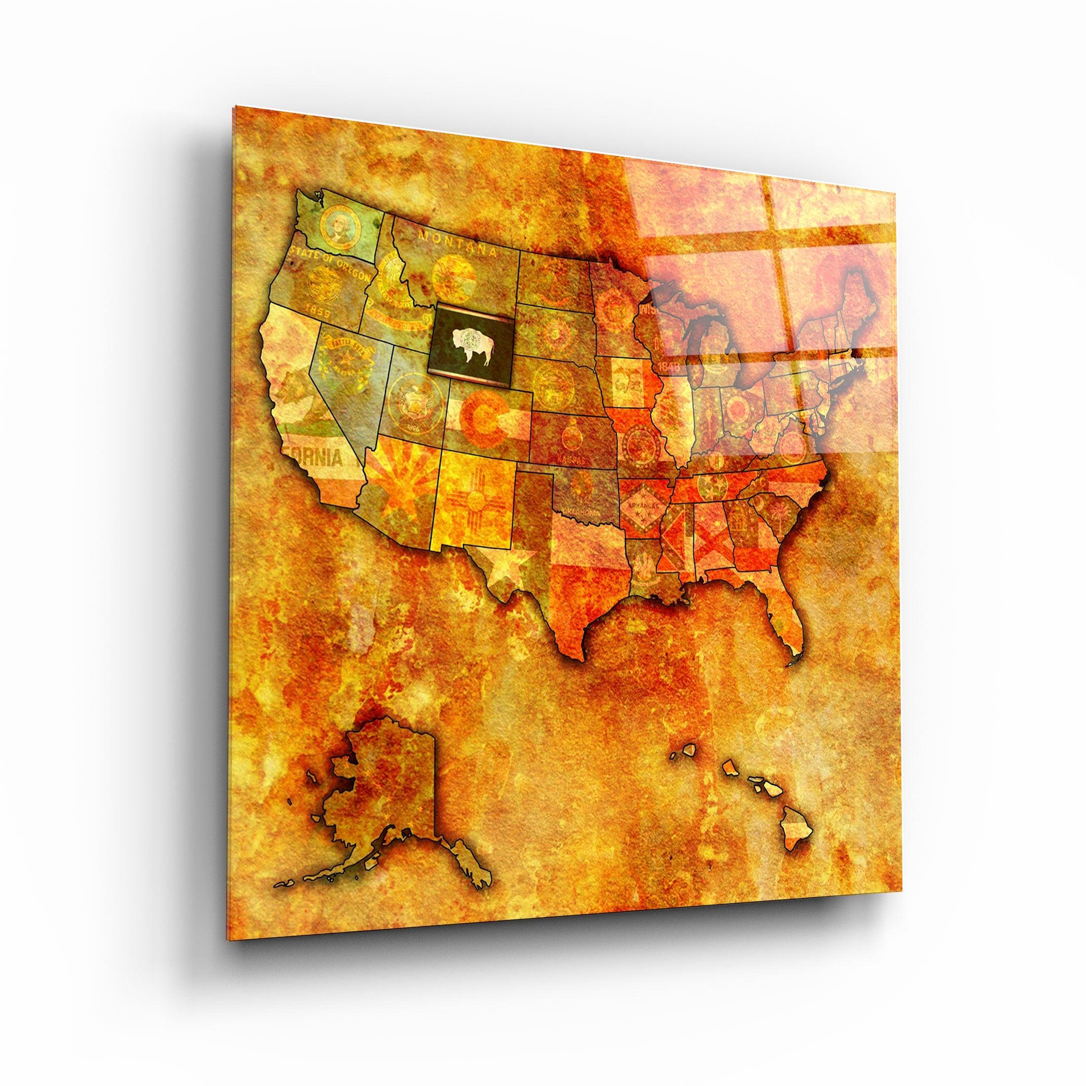 ・"Vintage Map US - Wyoming"・Glass Wall Art - ArtDesigna Glass Printing Wall Art