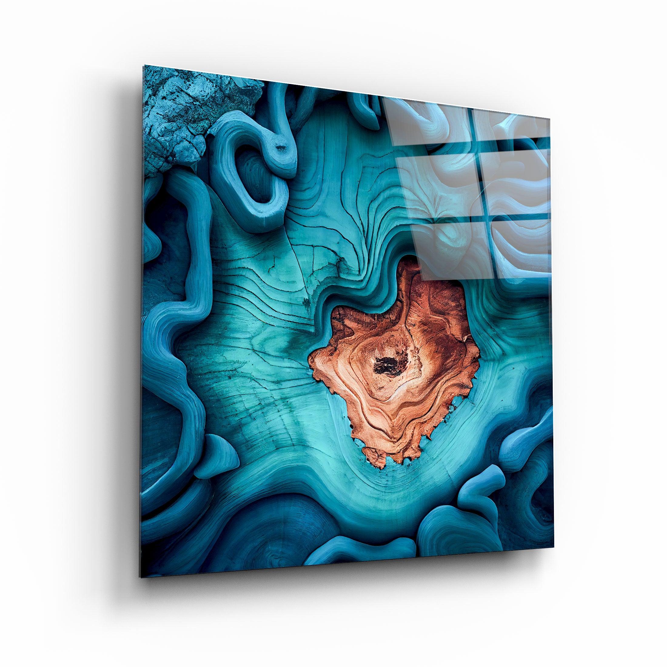 ."Heart of the Wood - Blue". Designer's Collection Glass the Wood Art - ArtDesigna Glass Printing Wall Art