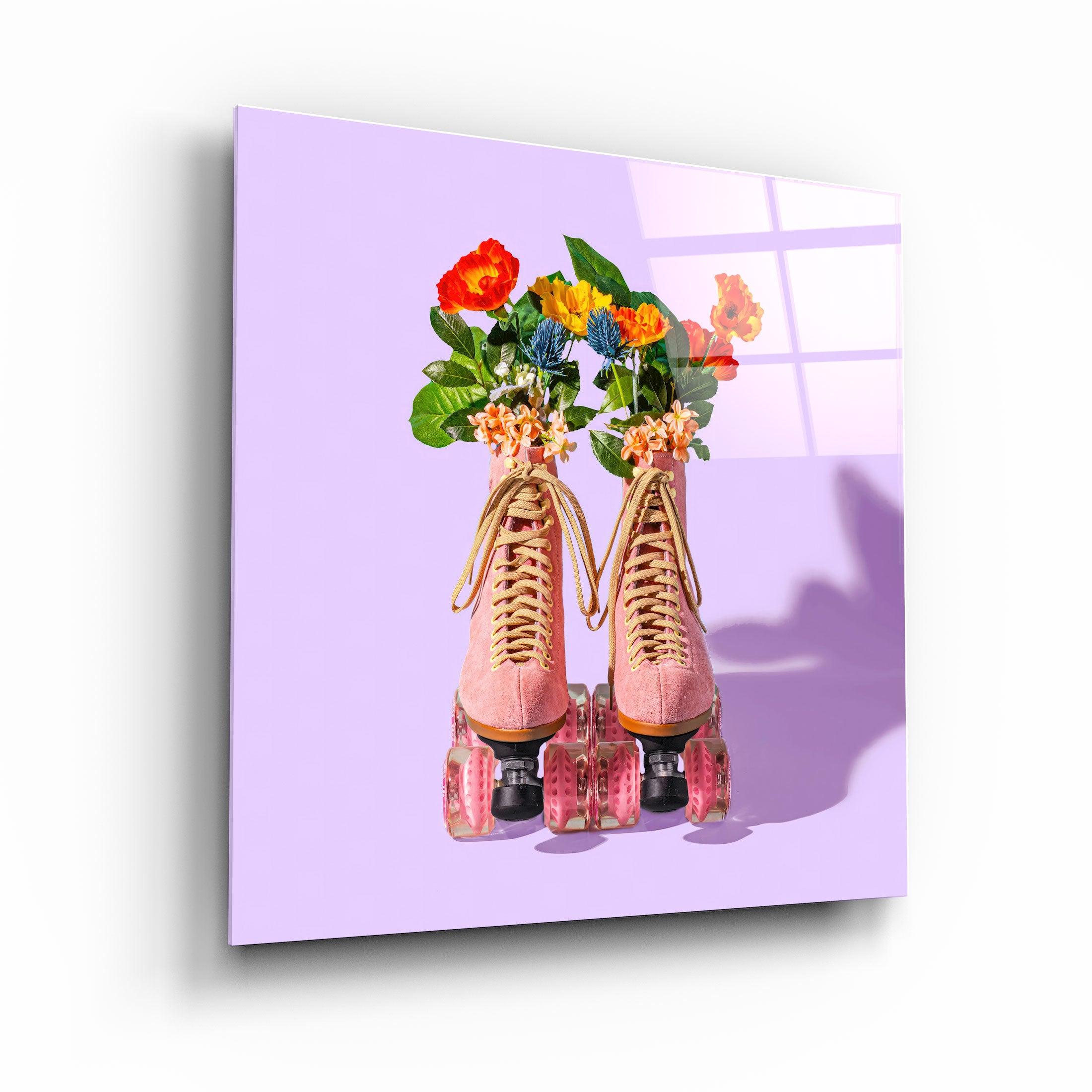 ."Pink Skates Retro". Designer's Collection Glass Wall Art - ArtDesigna Glass Printing Wall Art