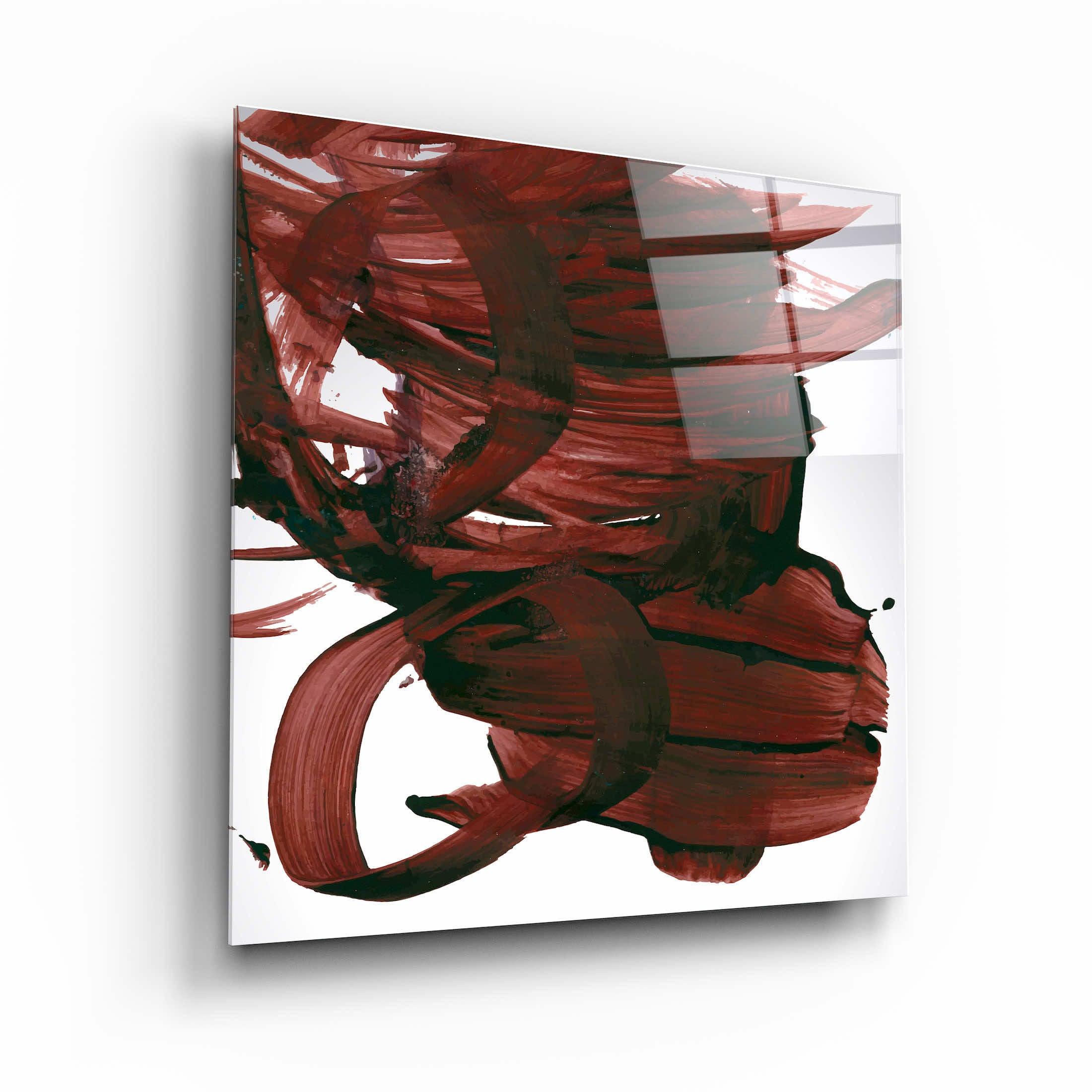."Dark Red Abstract Brush Strokes". Designer's Collection Glass Wall Art - ArtDesigna Glass Printing Wall Art