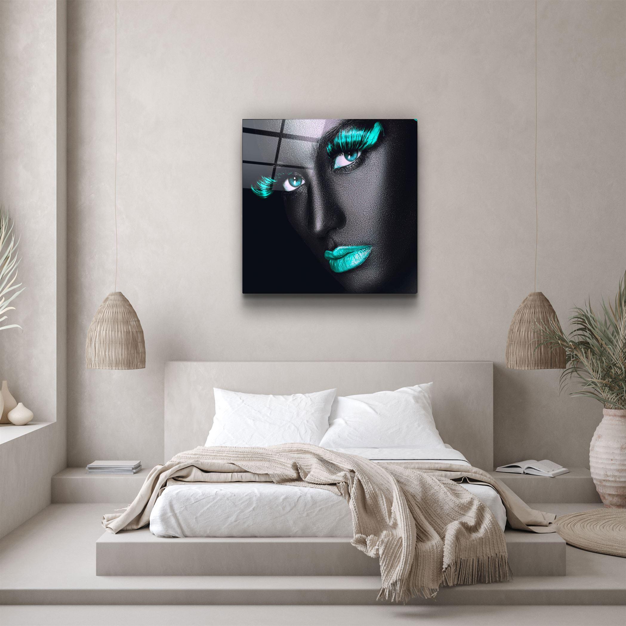 ・"Green Lips and Eyes"・Glass Wall Art - ArtDesigna Glass Printing Wall Art