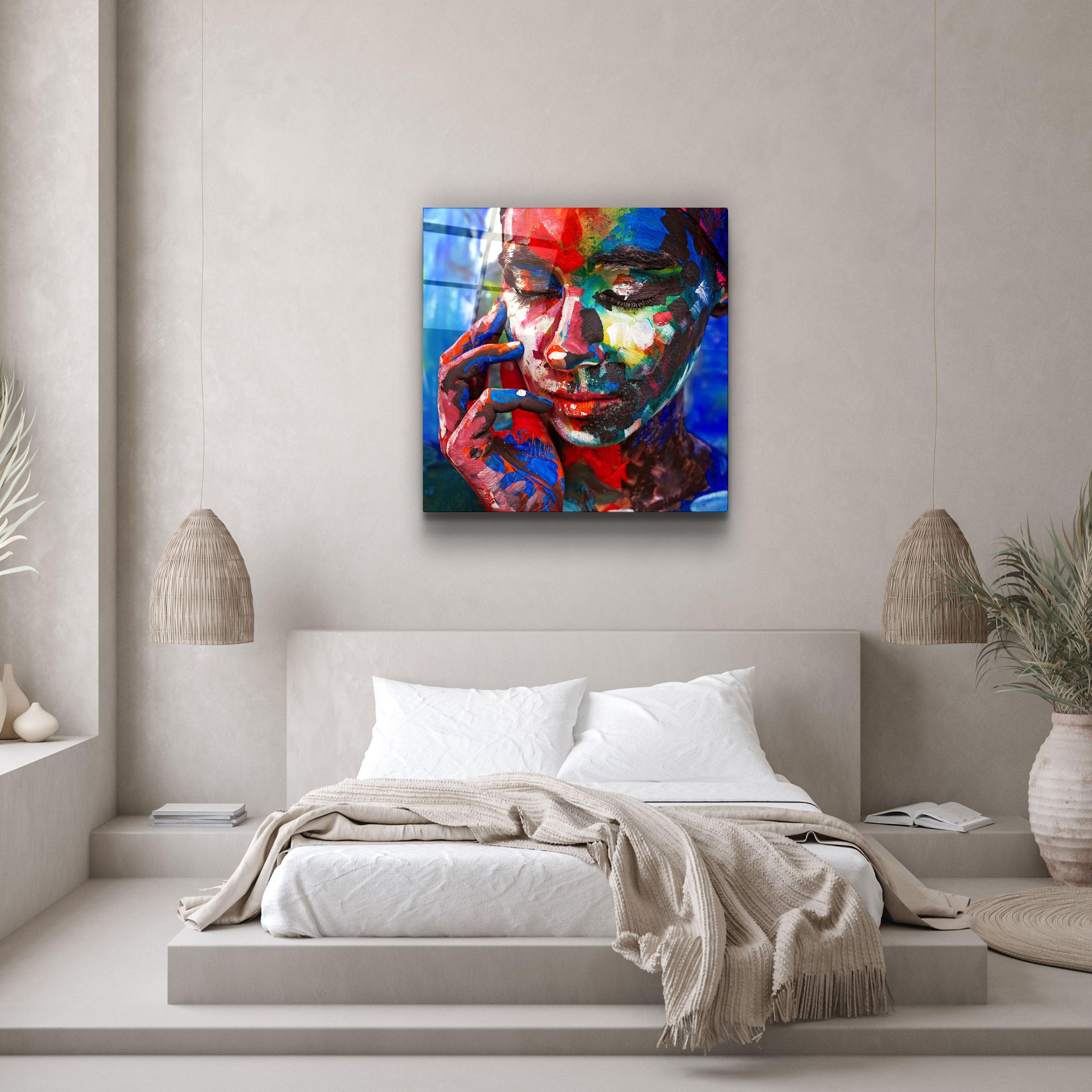 ・"Abstract Colors Woman Portrait"・Glass Wall Art - ArtDesigna Glass Printing Wall Art