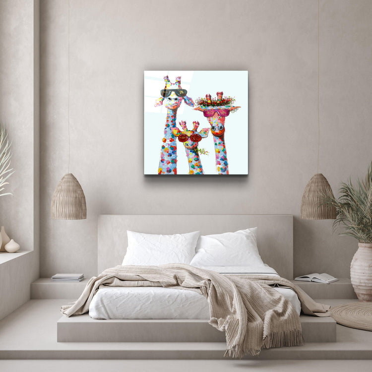 ."Funny Giraffe Family". Designer's Collection Glass Wall Art - ArtDesigna Glass Printing Wall Art