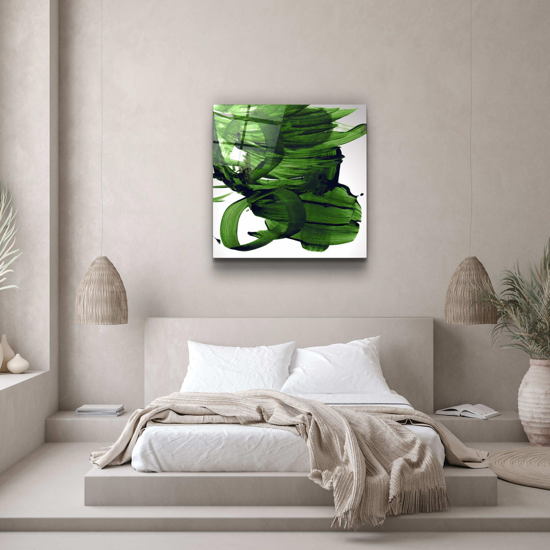 ."Green Abstract Brush Strokes". Designer's Collection Glass Wall Art - ArtDesigna Glass Printing Wall Art