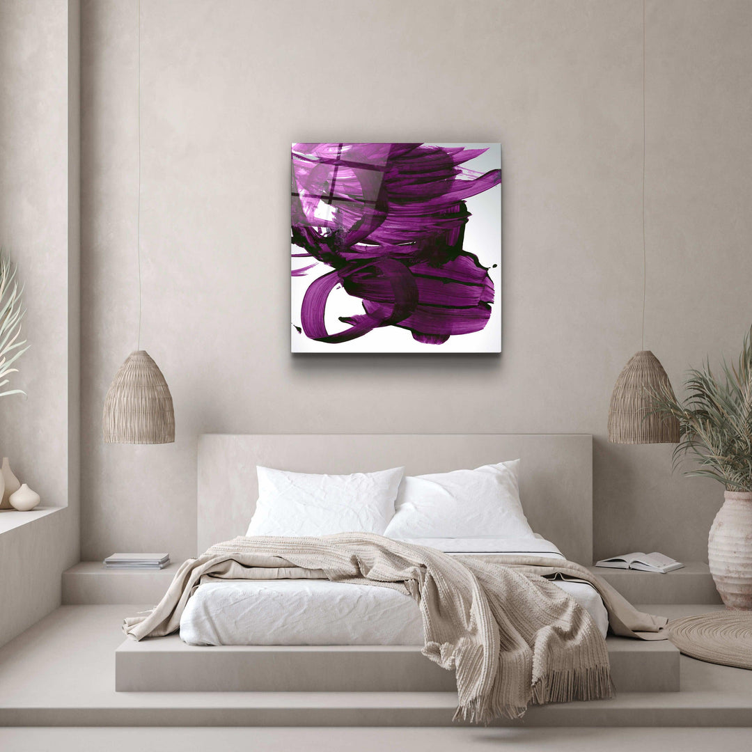 ."Purple Abstract Brush Strokes". Designer's Collection Glass Wall Art - ArtDesigna Glass Printing Wall Art