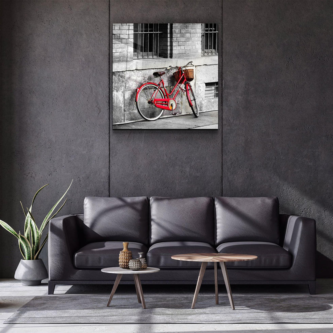 ・"Red Bicycle"・Glass Wall Art - ArtDesigna Glass Printing Wall Art