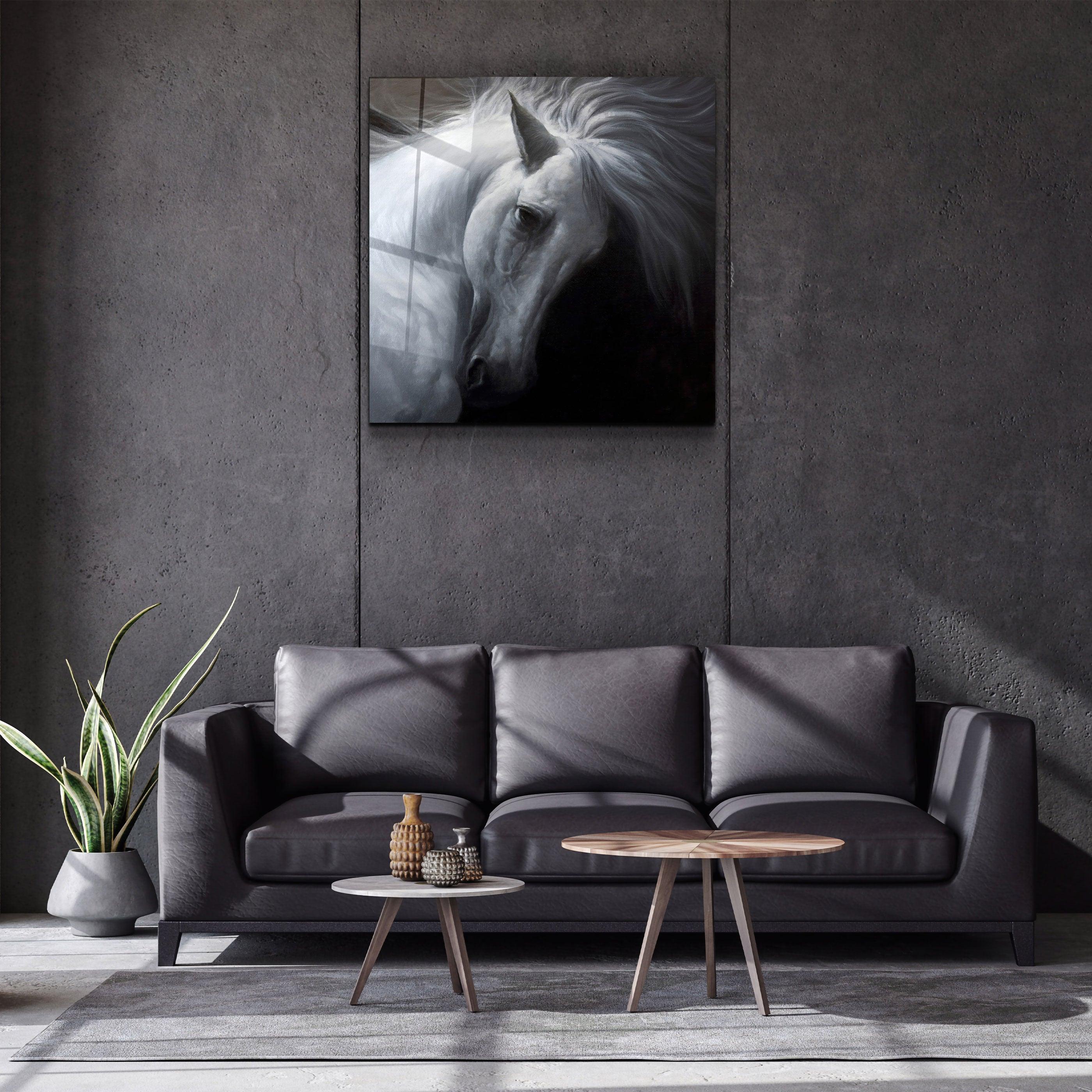 ・"Abstract White Horse"・Glass Wall Art - ArtDesigna Glass Printing Wall Art