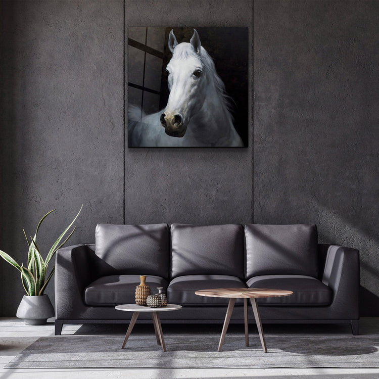・"Abstract White Horse V2"・Glass Wall Art - ArtDesigna Glass Printing Wall Art