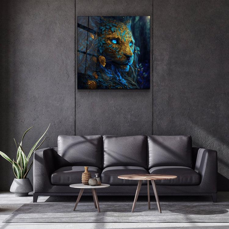 ."Majestic Blue-Eyed Leopard". Secret World Collection Glass Wall Art - ArtDesigna Glass Printing Wall Art