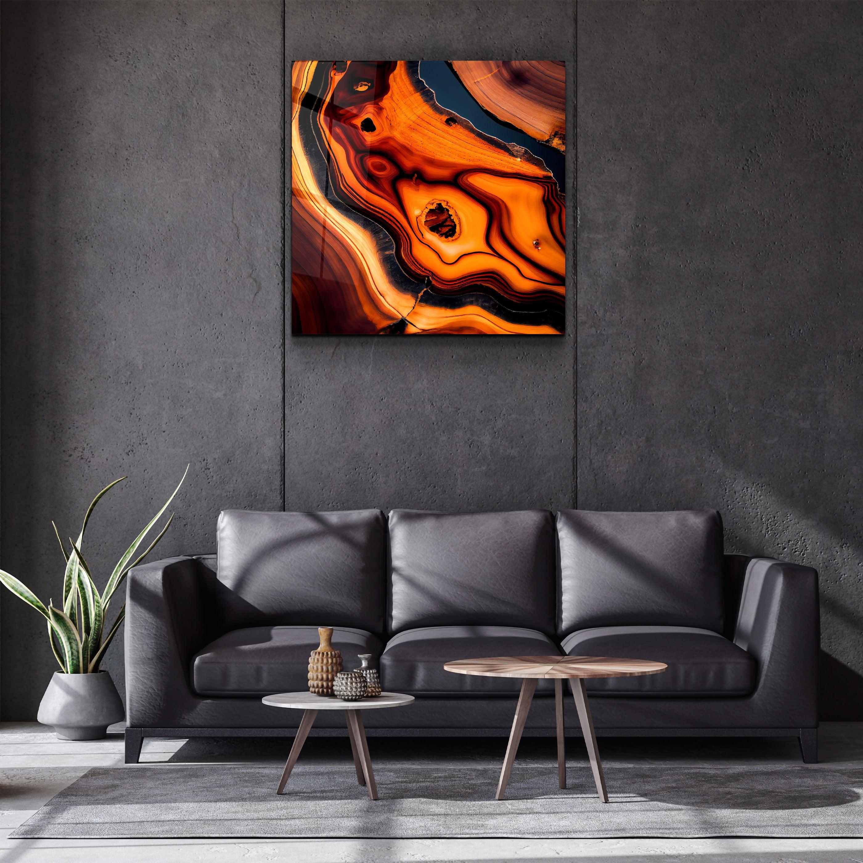 ."Heart of the Wood - Orange". Designer's Collection Glass the Wood Art - ArtDesigna Glass Printing Wall Art