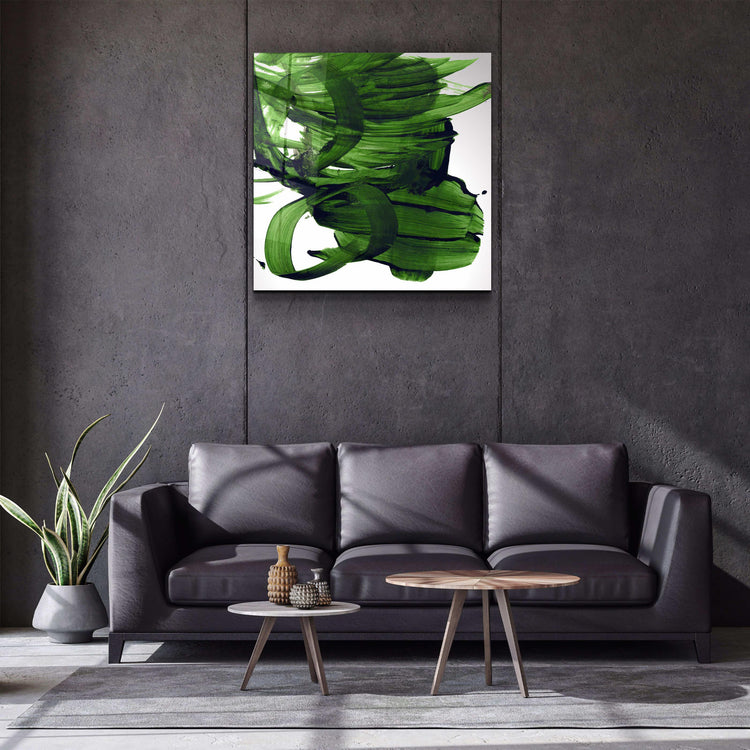 ."Green Abstract Brush Strokes". Designer's Collection Glass Wall Art - ArtDesigna Glass Printing Wall Art