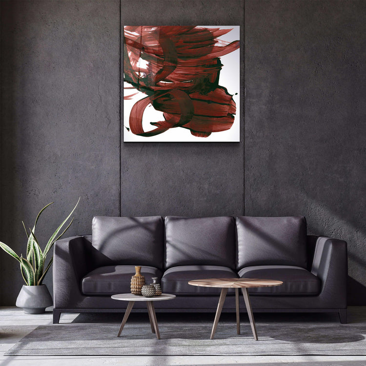 ."Dark Red Abstract Brush Strokes". Designer's Collection Glass Wall Art - ArtDesigna Glass Printing Wall Art