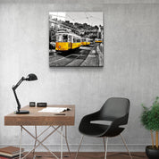 ・"Lisbon Yellow Tram"・Glass Wall Art - ArtDesigna Glass Printing Wall Art