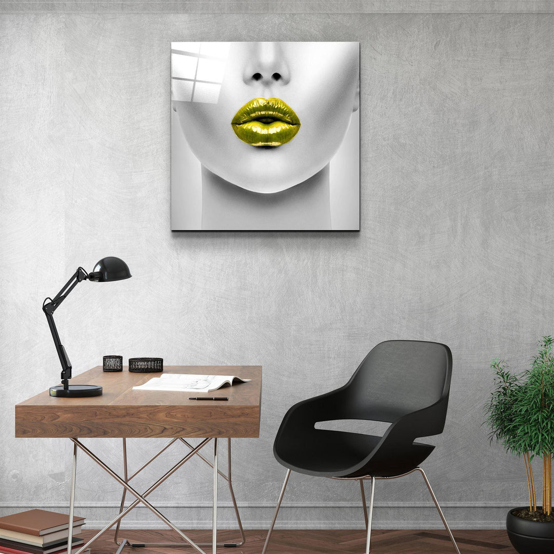 ・"Yellow Lips"・Glass Wall Art - ArtDesigna Glass Printing Wall Art