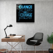 ・"Change Your World - Blue"・Glass Wall Art - ArtDesigna Glass Printing Wall Art