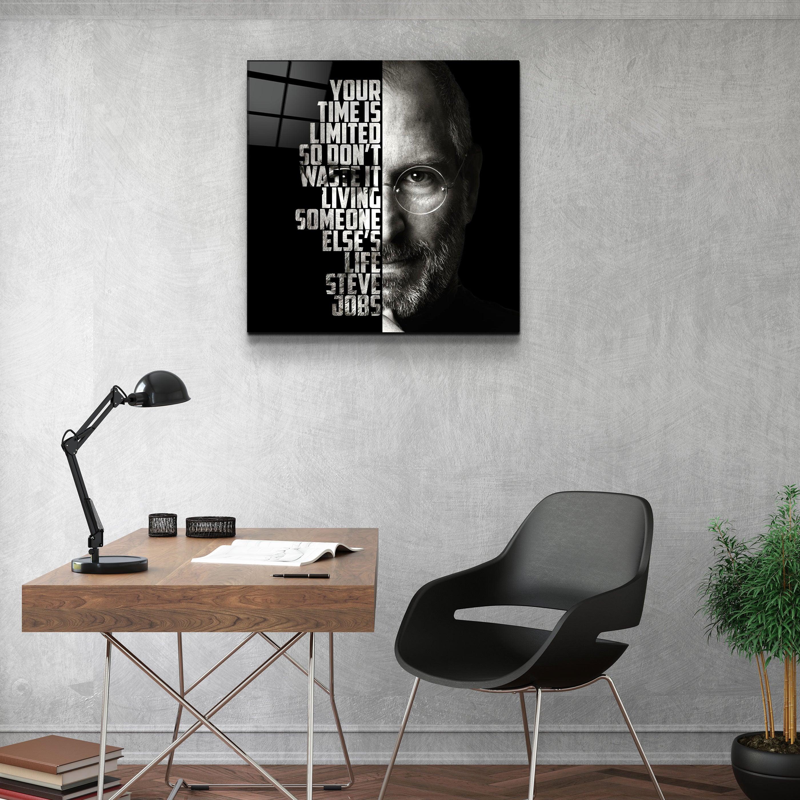 Mural Art, Wall Decor, Glass Printing, Steve Jobs, Portrait Glass Wall, Famous Quote Wall Art, Famous store Glass Wall Art, Portre Glass Wall,