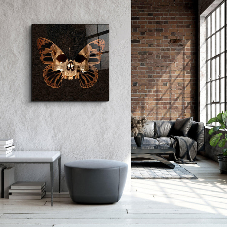 ・"Butterfly Skull"・Designers Collection Glass Wall Art - ArtDesigna Glass Printing Wall Art