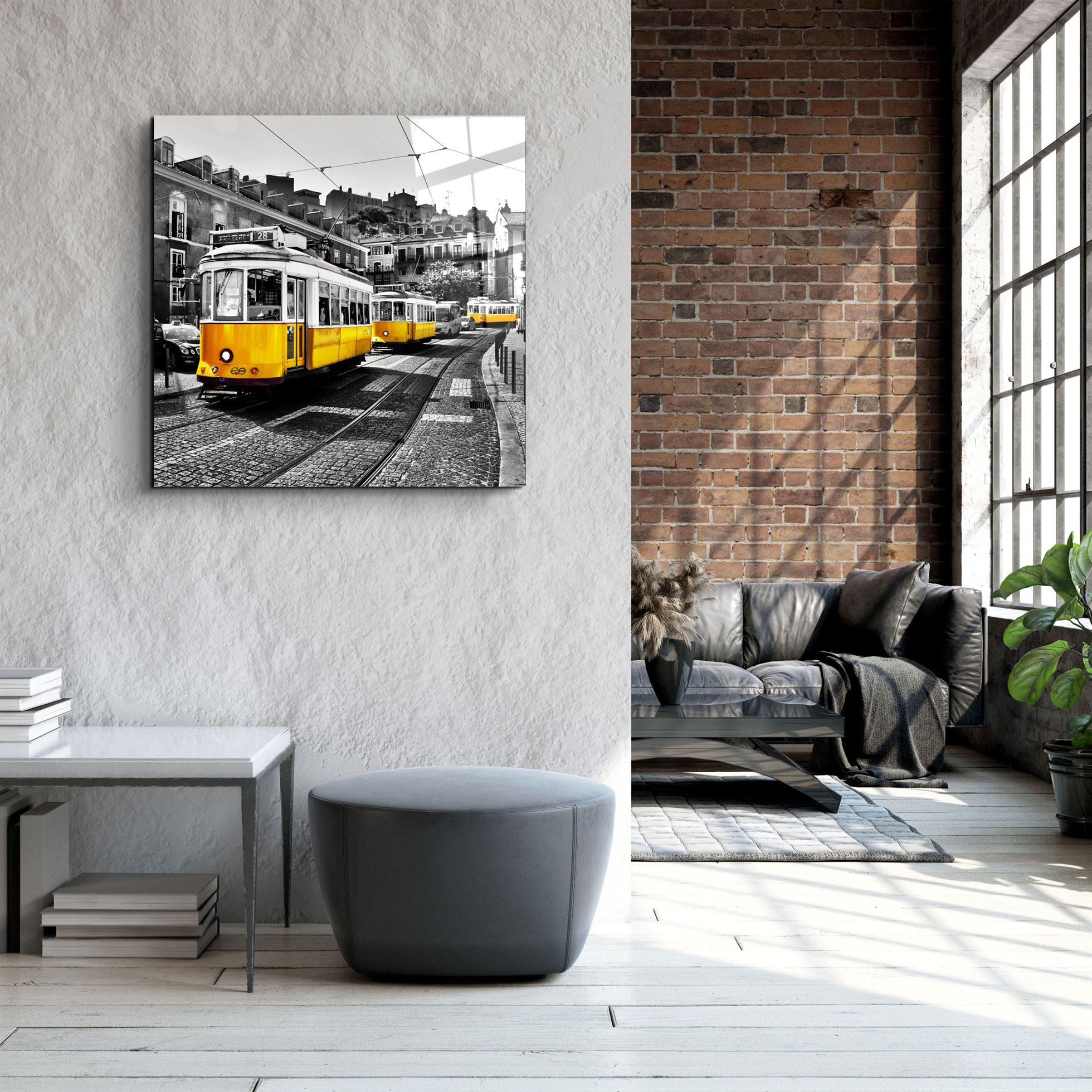 ・"Lisbon Yellow Tram"・Glass Wall Art - ArtDesigna Glass Printing Wall Art