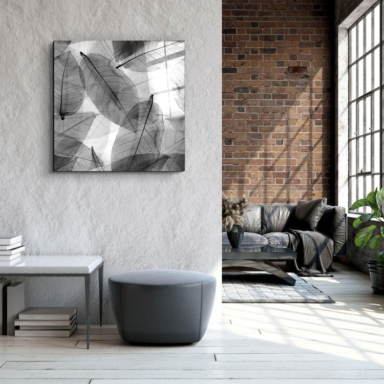 ・"Black and White Leaves"・Glass Wall Art - ArtDesigna Glass Printing Wall Art