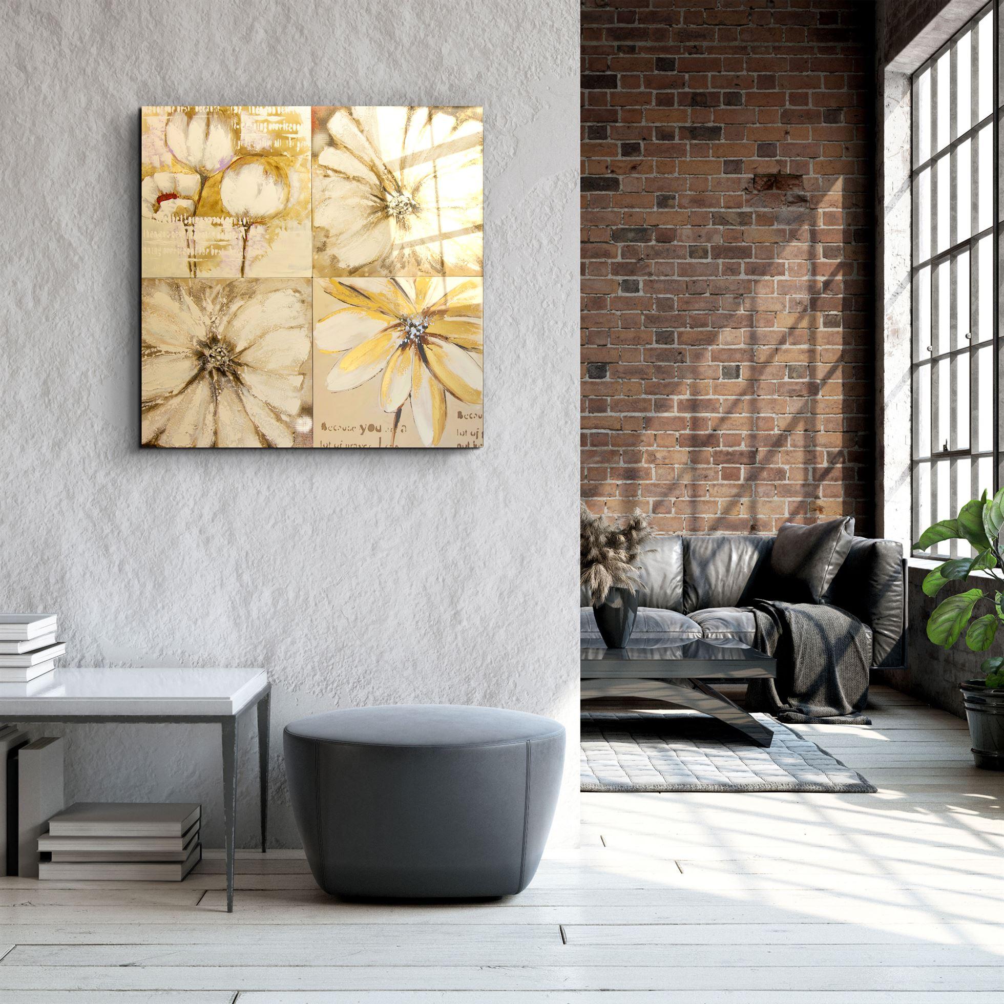 ・"Abstract Yellow Flowers"・Glass Wall Art - ArtDesigna Glass Printing Wall Art