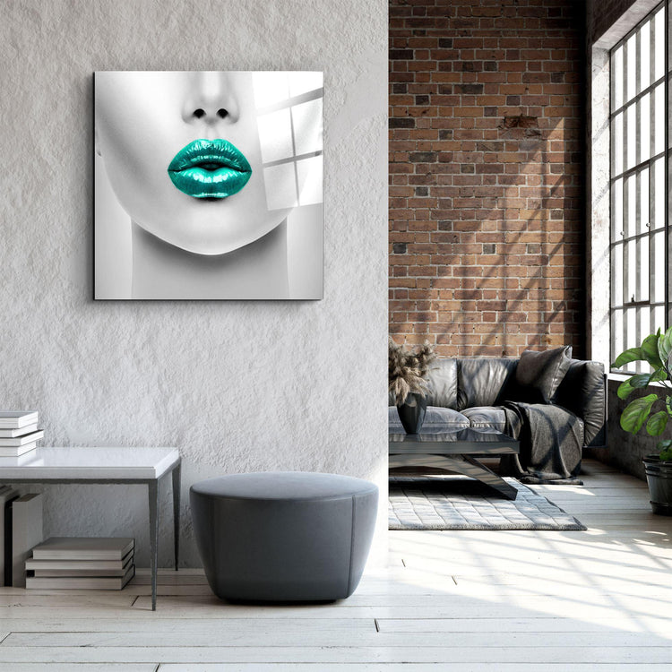 ・"Green Lips"・Glass Wall Art - ArtDesigna Glass Printing Wall Art