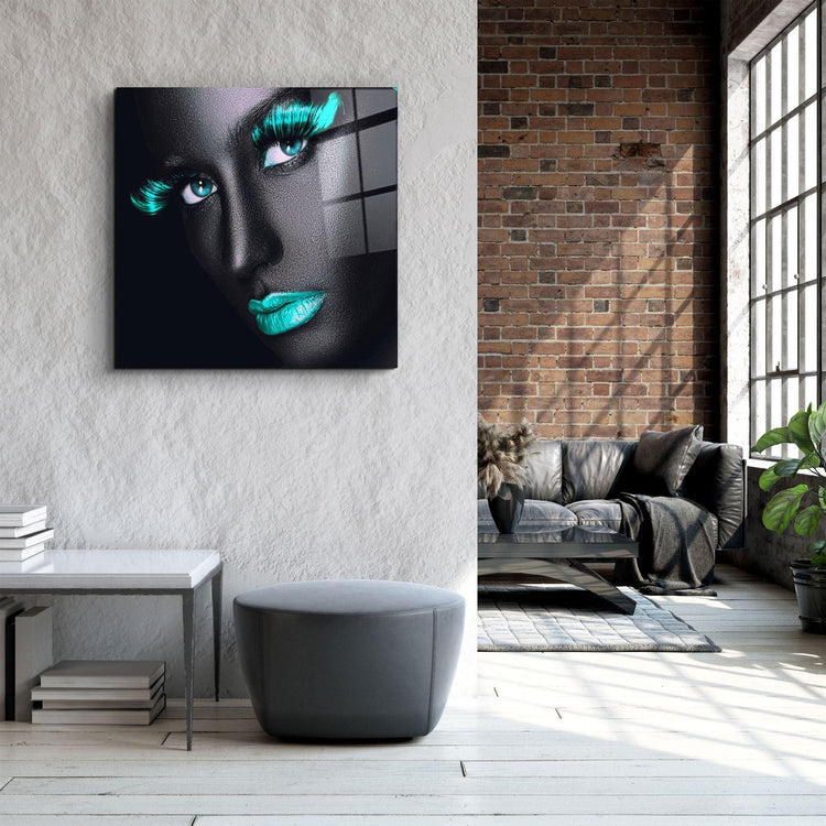 ・"Green Lips and Eyes"・Glass Wall Art - ArtDesigna Glass Printing Wall Art