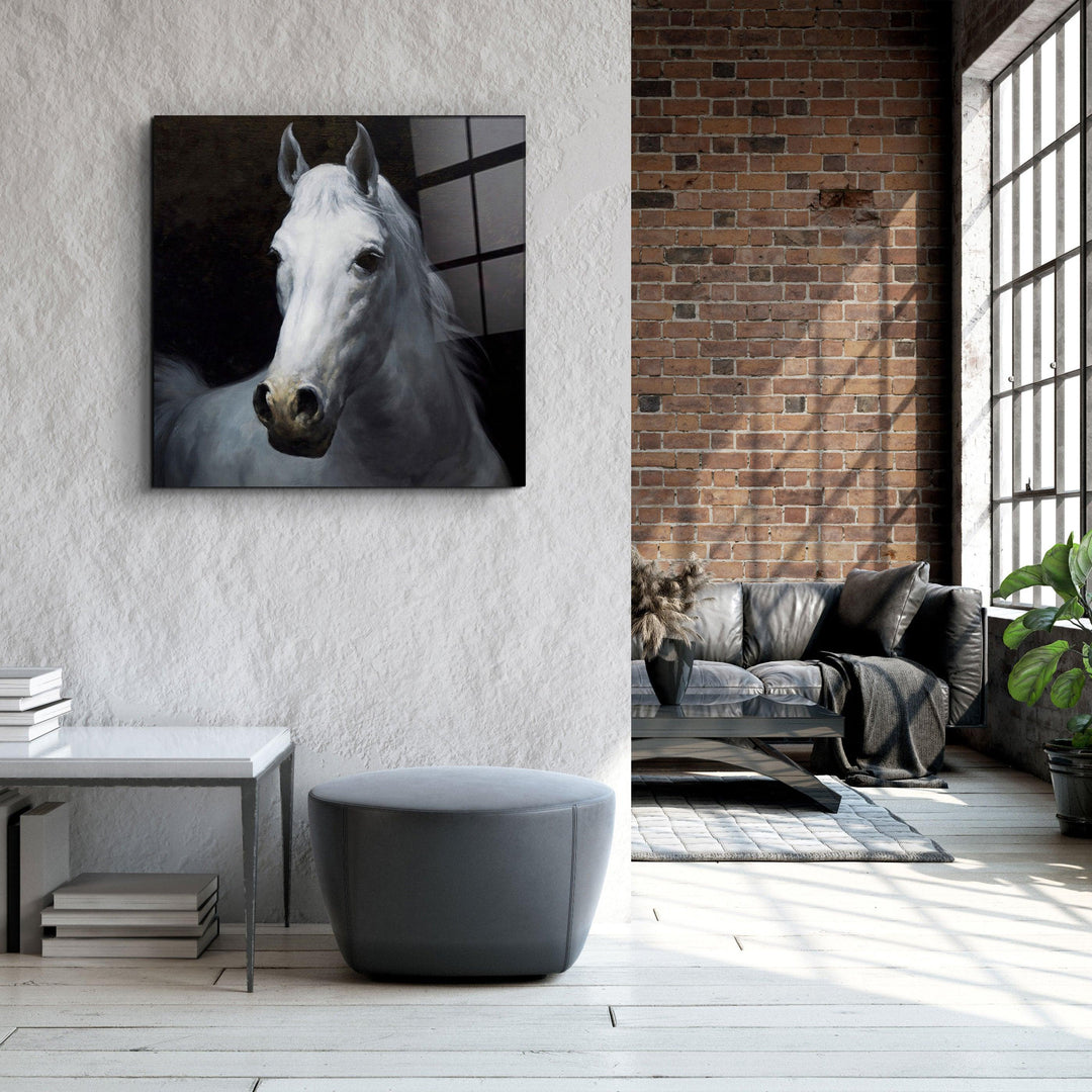 ・"Abstract White Horse V2"・Glass Wall Art - ArtDesigna Glass Printing Wall Art