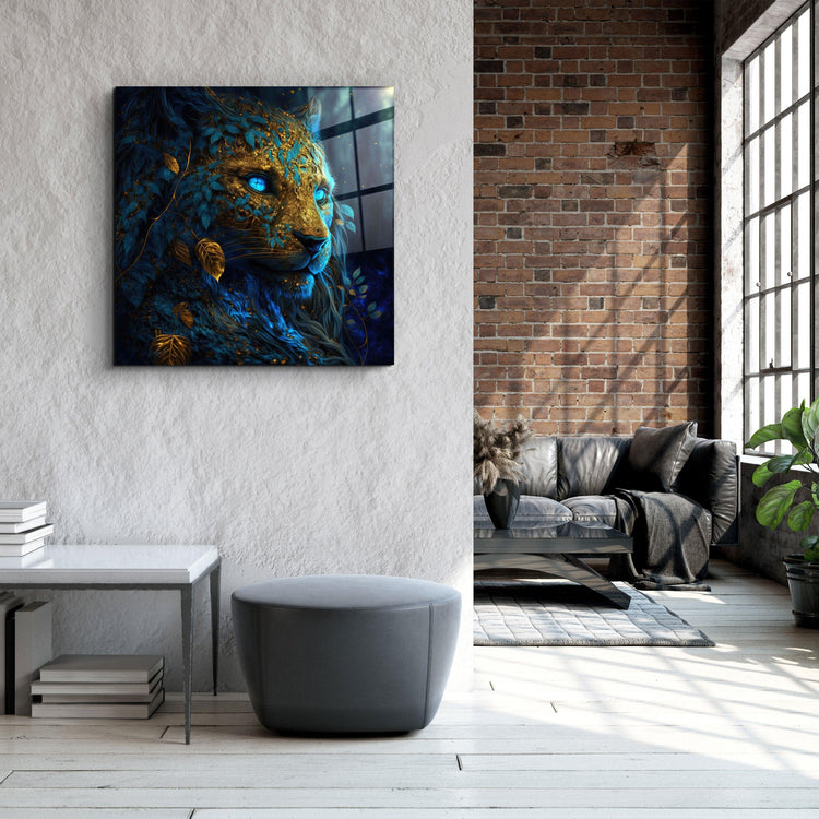 ."Majestic Blue-Eyed Leopard". Secret World Collection Glass Wall Art - ArtDesigna Glass Printing Wall Art