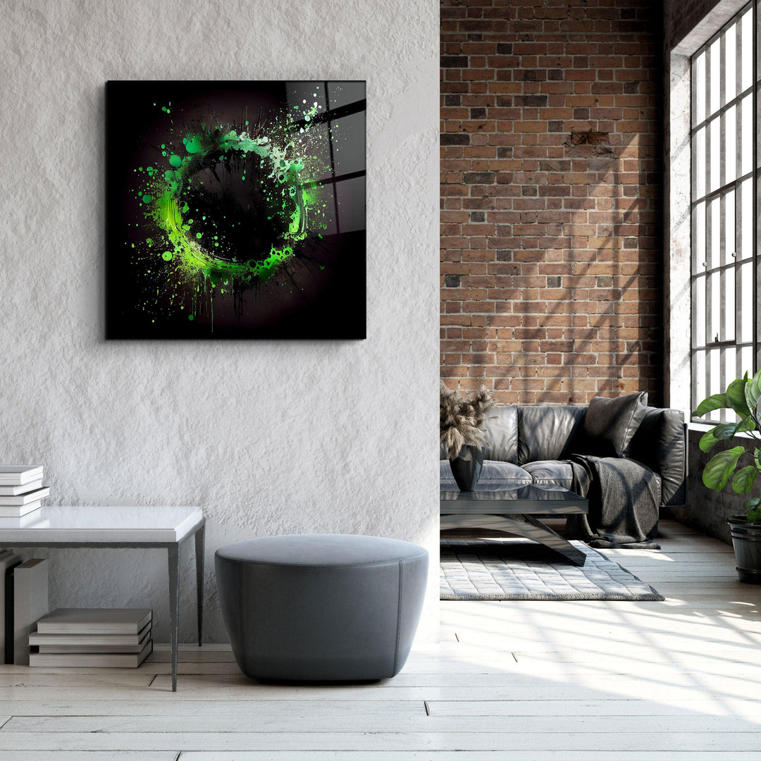 ."Paint Splash Ring-Green". Designer's Collection Glass Wall Art - ArtDesigna Glass Printing Wall Art