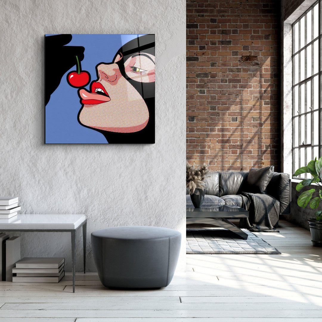 ."Cat Woman & Cherry". Designer's Collection Glass Wall Art - ArtDesigna Glass Printing Wall Art