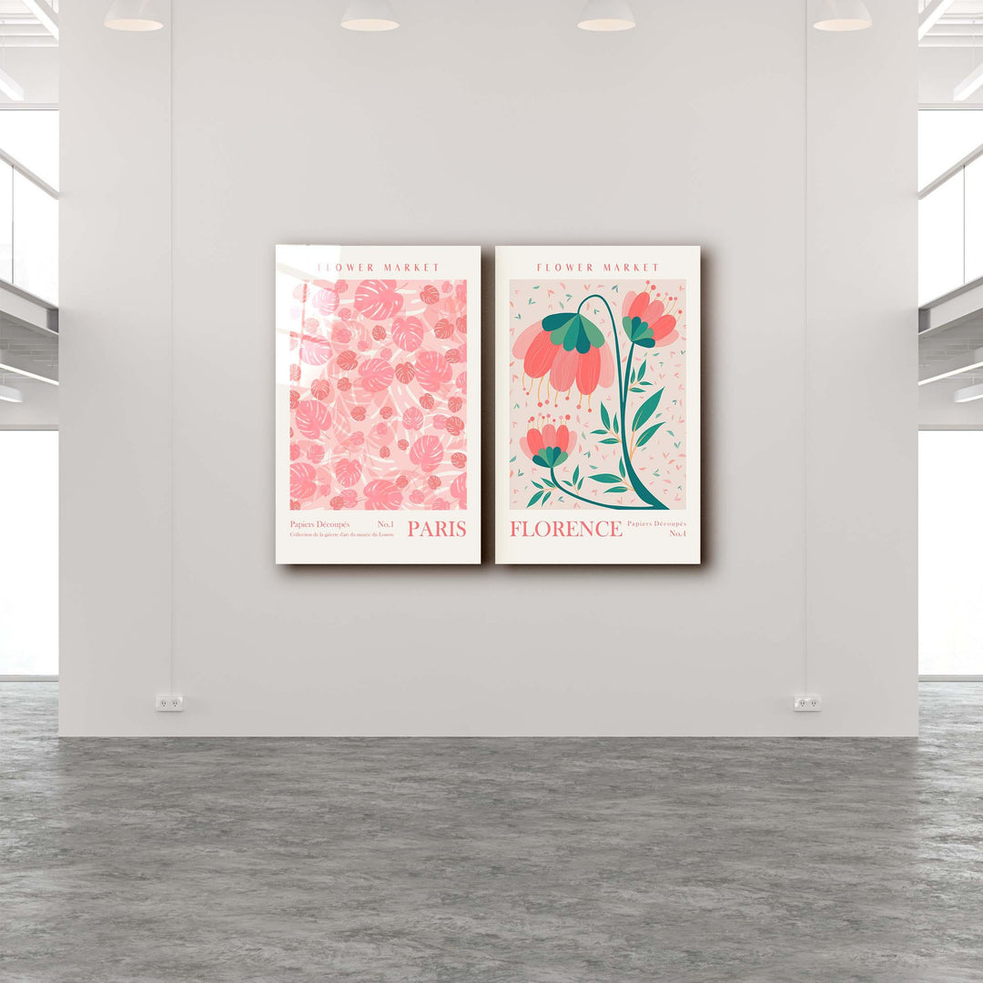・"Flower Market Paris-Florence-Duo"・Designer's Collection Glass Wall Art - ArtDesigna Glass Printing Wall Art