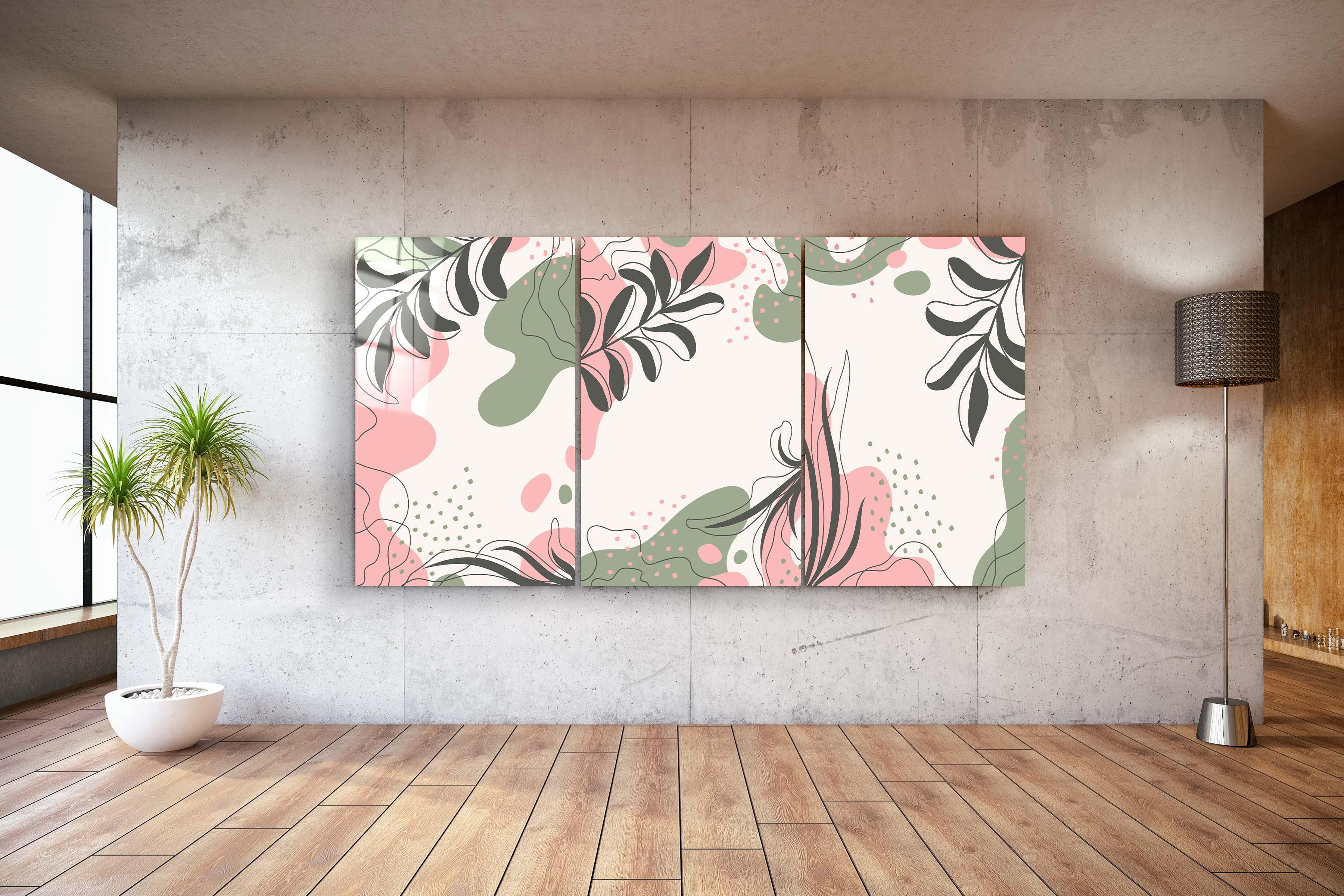 ・"Pastel Leaves - Trio"・Glass Wall Art - ArtDesigna Glass Printing Wall Art