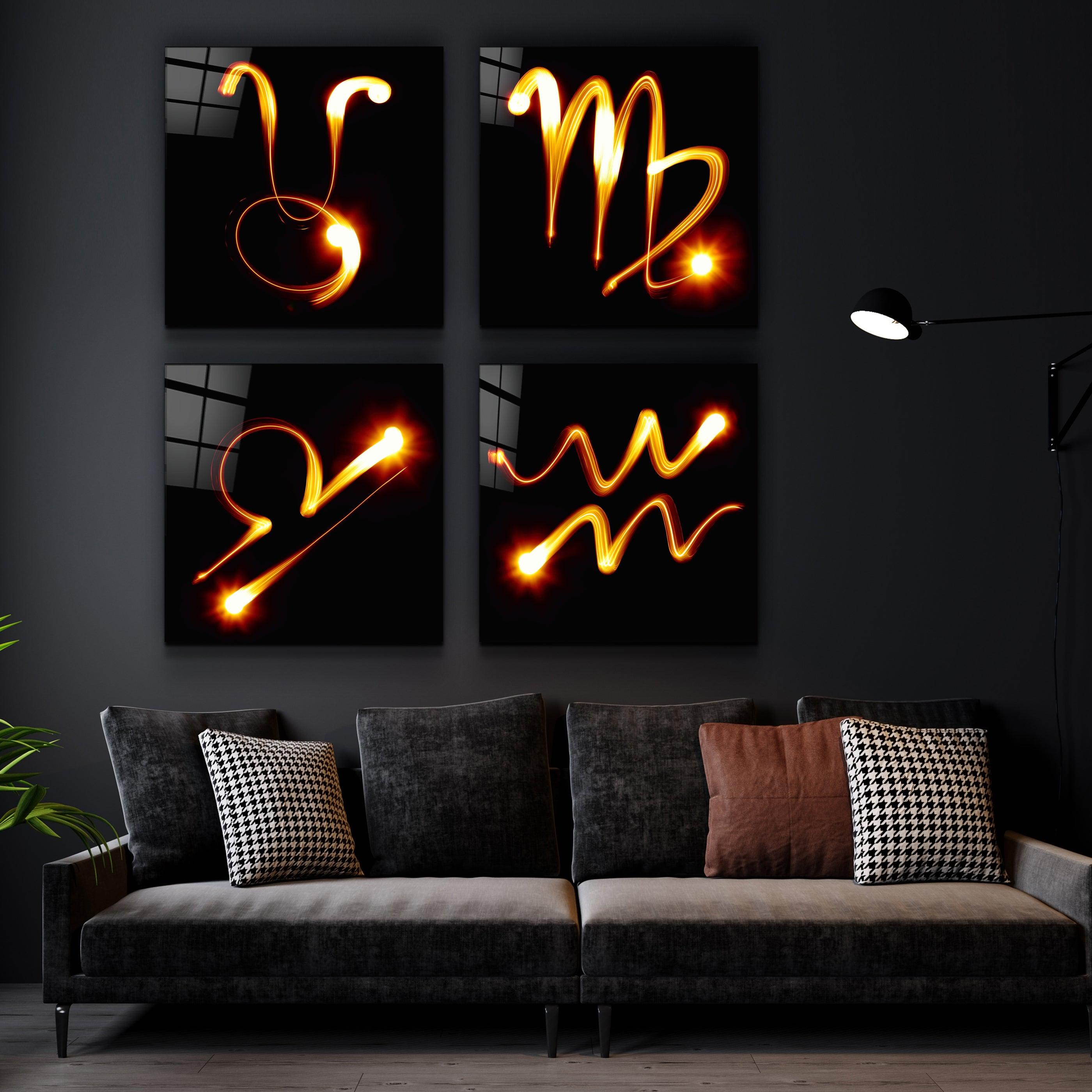 Zodiac Symbols in Black Glass Wall Art - ArtDesigna Glass Printing Wall Art