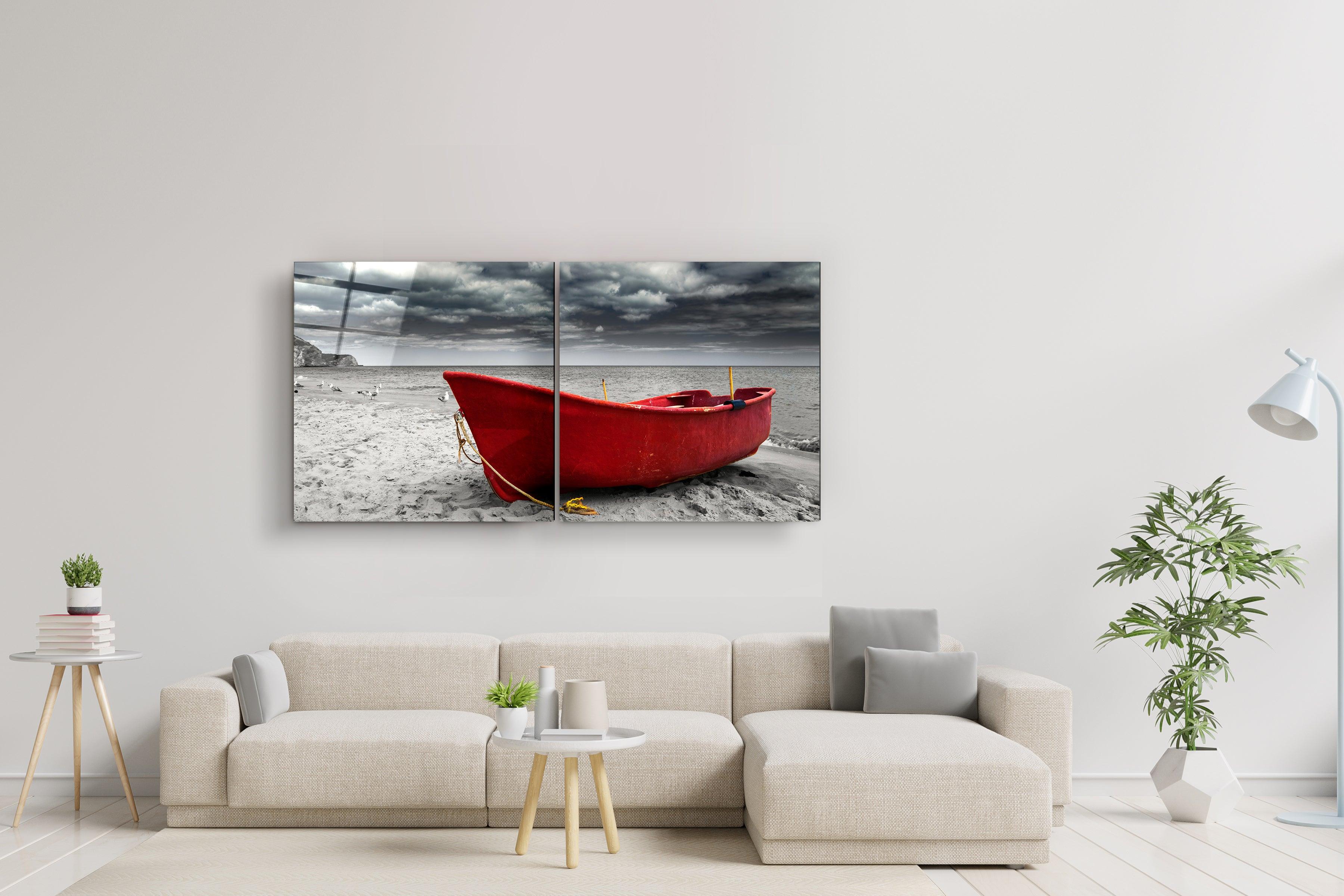 ・"Red Boat - Duo"・Glass Wall Art - ArtDesigna Glass Printing Wall Art