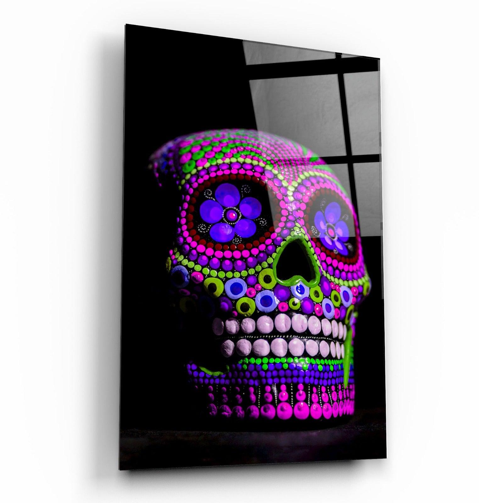 ・"Sugar Skull -Mexican Skull V1"・Designers Collection Glass Wall Art - ArtDesigna Glass Printing Wall Art