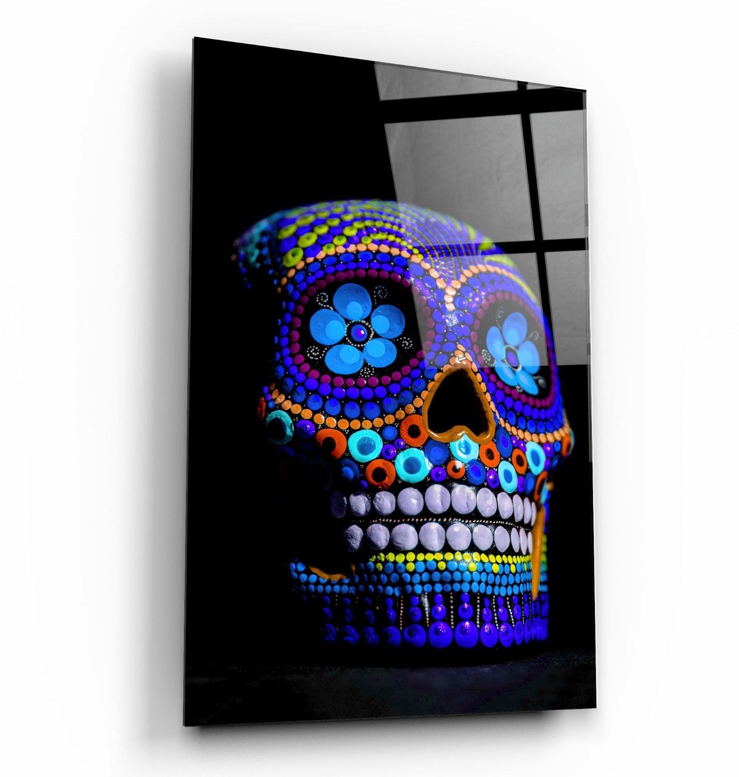 ・"Sugar Skull -Mexican Skull V2"・Designers Collection Glass Wall Art - ArtDesigna Glass Printing Wall Art