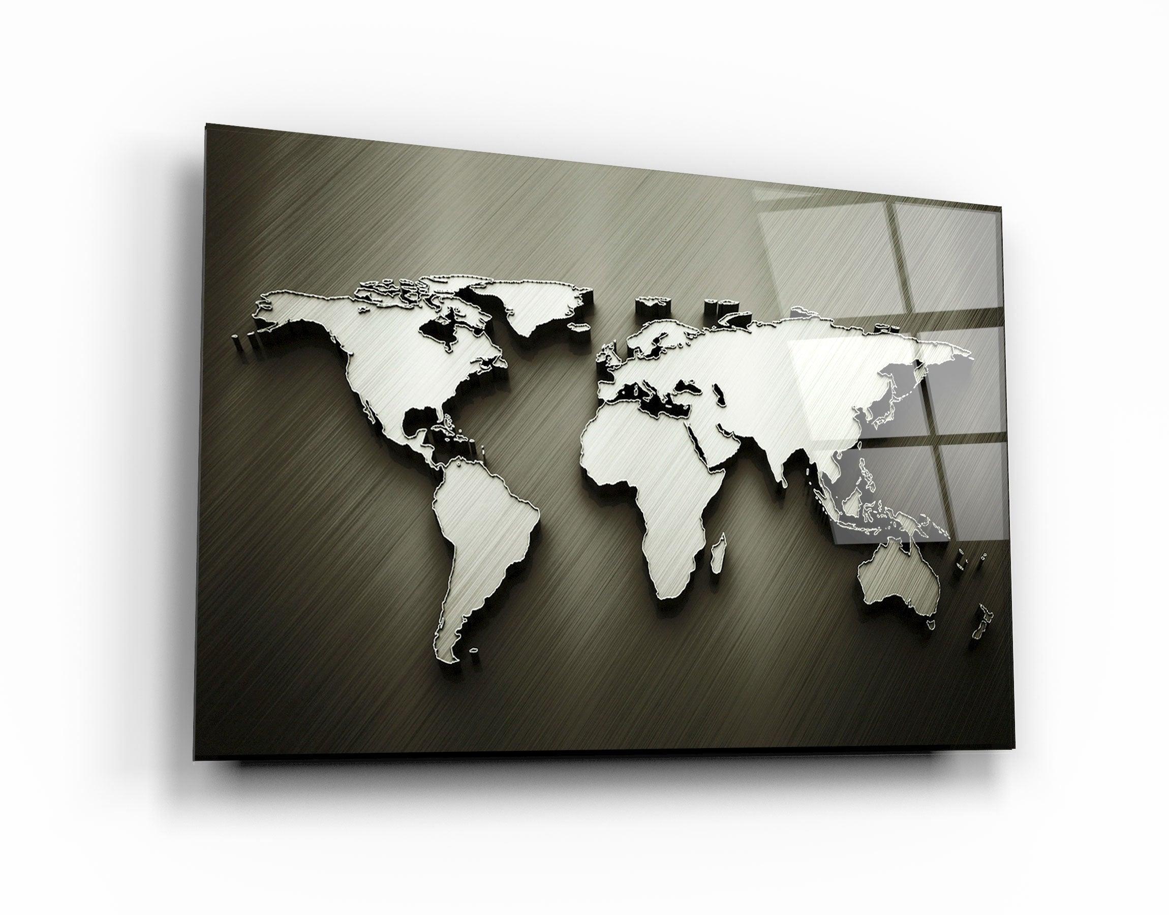・"Metallic World Map"・Glass Wall Art - ArtDesigna Glass Printing Wall Art