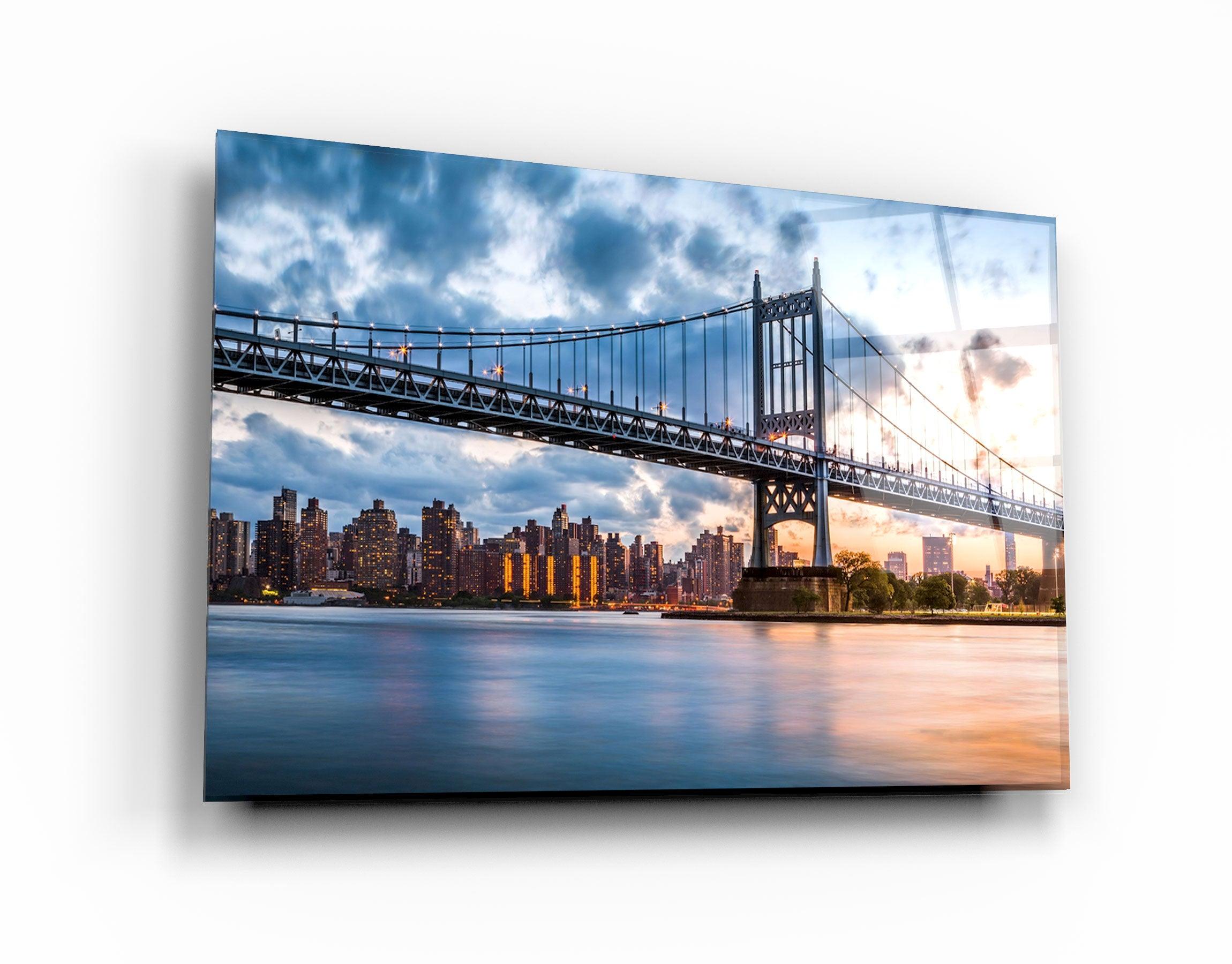 ・" Sunset With Brooklyn Bridge"・Glass Wall Art - ArtDesigna Glass Printing Wall Art